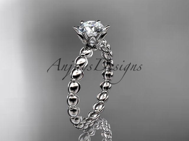 Dainty Minimalist 1 Carat IGI Certified Round Cut Lab Grown Diamond Engagement Ring Petite Band Nature Inspired