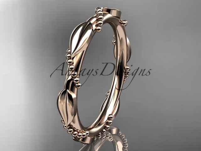 Nature Inspired Wedding Band 14k Solid Gold Leaf Vine Stacking Ring