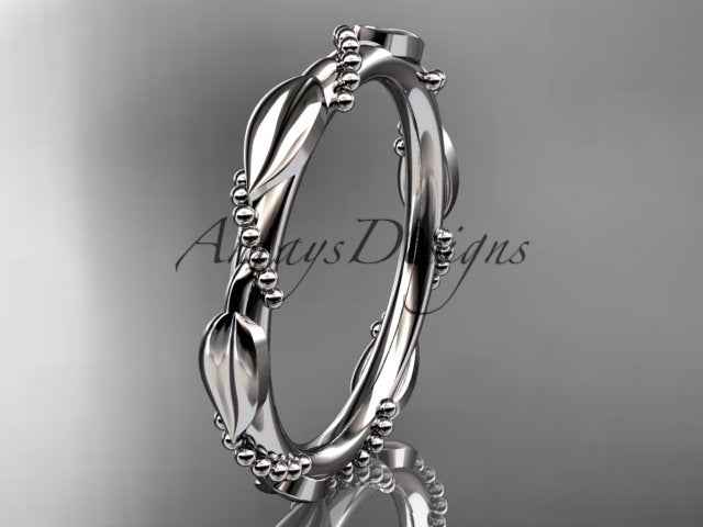 Nature Inspired Wedding Band 14k Solid Gold Leaf Vine Stacking Ring