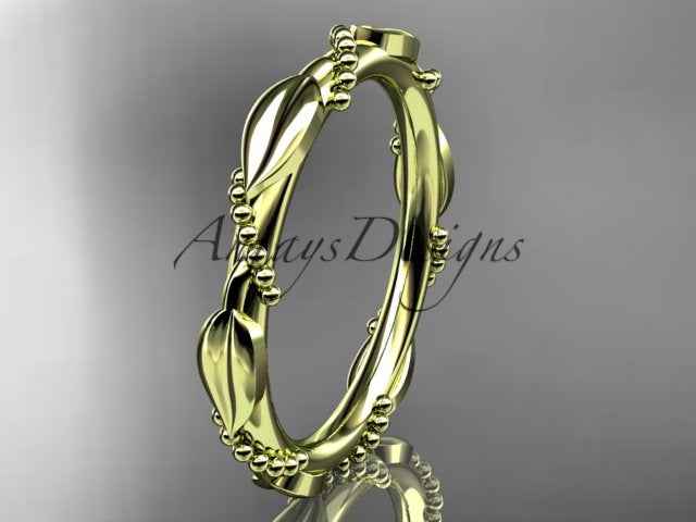 Nature Inspired Wedding Band 14k Solid Gold Leaf Vine Stacking Ring
