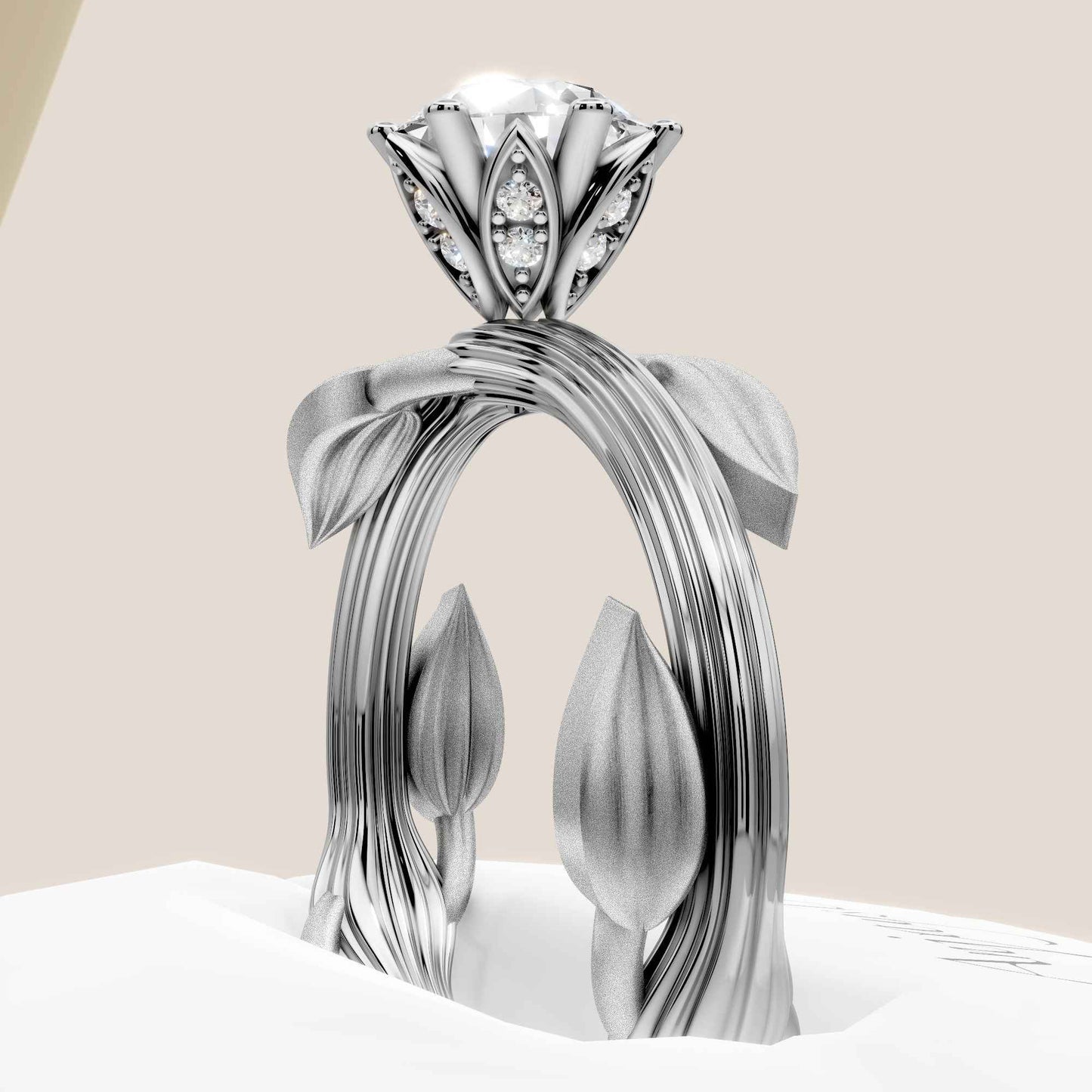 Nature Inspired Dainty Engagement Ring 1 Carat Round Lab Grown Diamond D VS1 IGI Certified