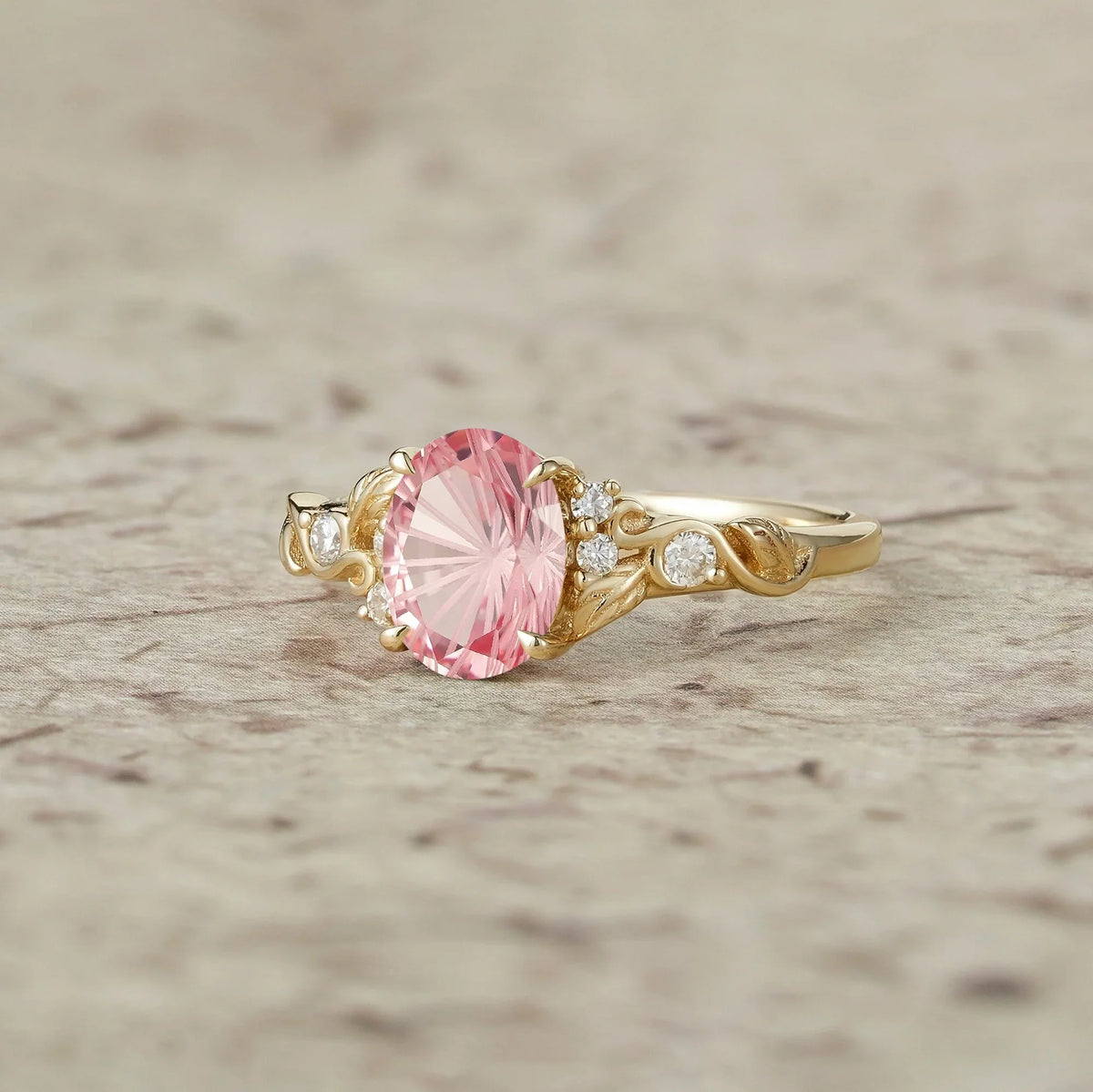 Aurora’s Blush | Sparkle Cut Pink Sapphire Leaf Engagement Ring