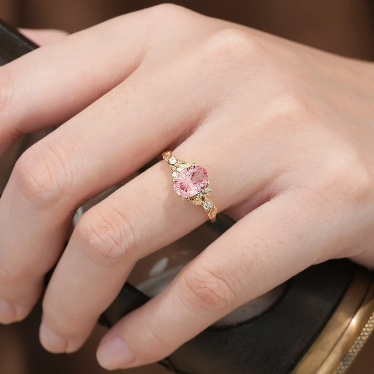 Aurora’s Blush | Sparkle Cut Pink Sapphire Leaf Engagement Ring