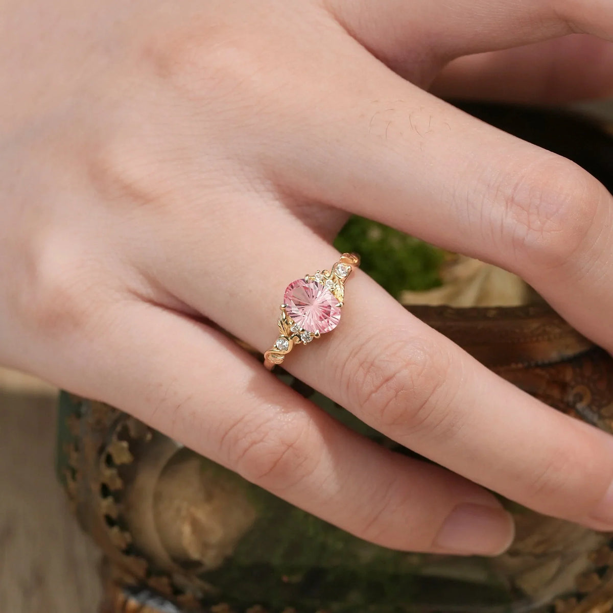 Aurora’s Blush | Sparkle Cut Pink Sapphire Leaf Engagement Ring