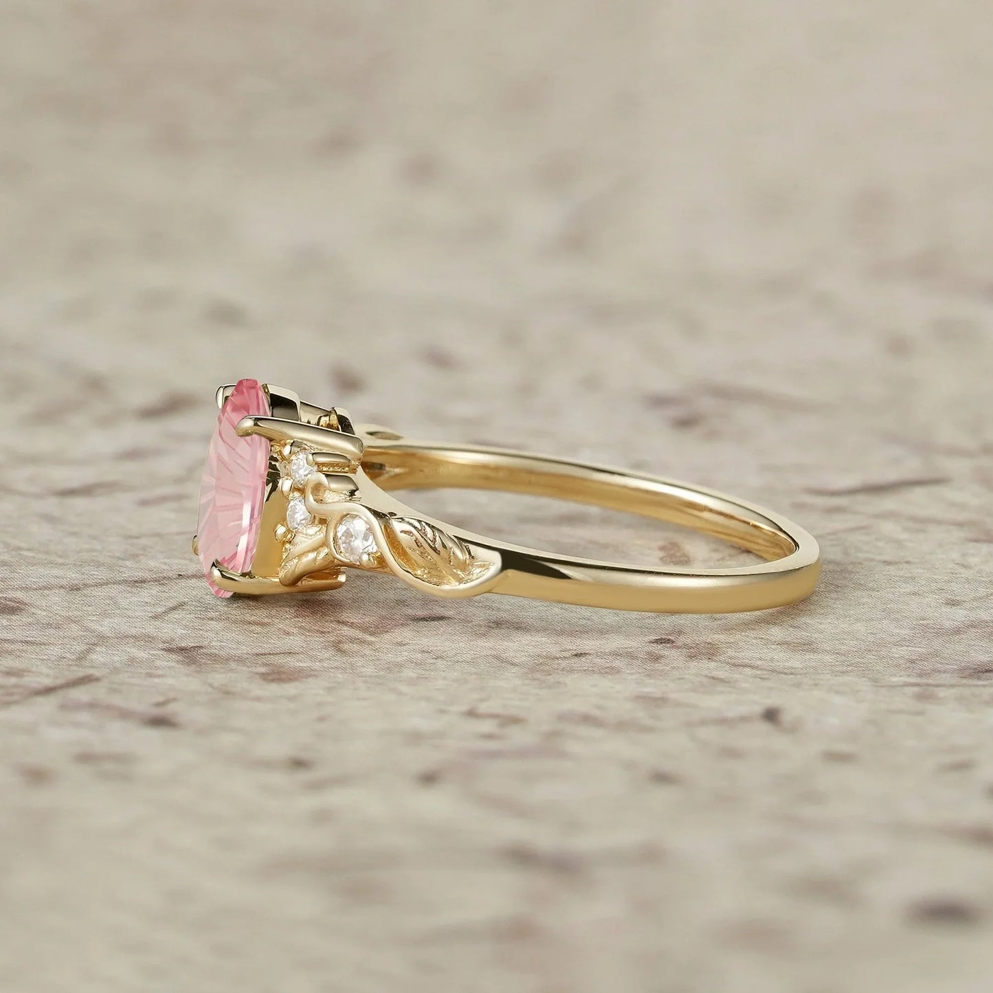 Aurora’s Blush | Sparkle Cut Pink Sapphire Leaf Engagement Ring