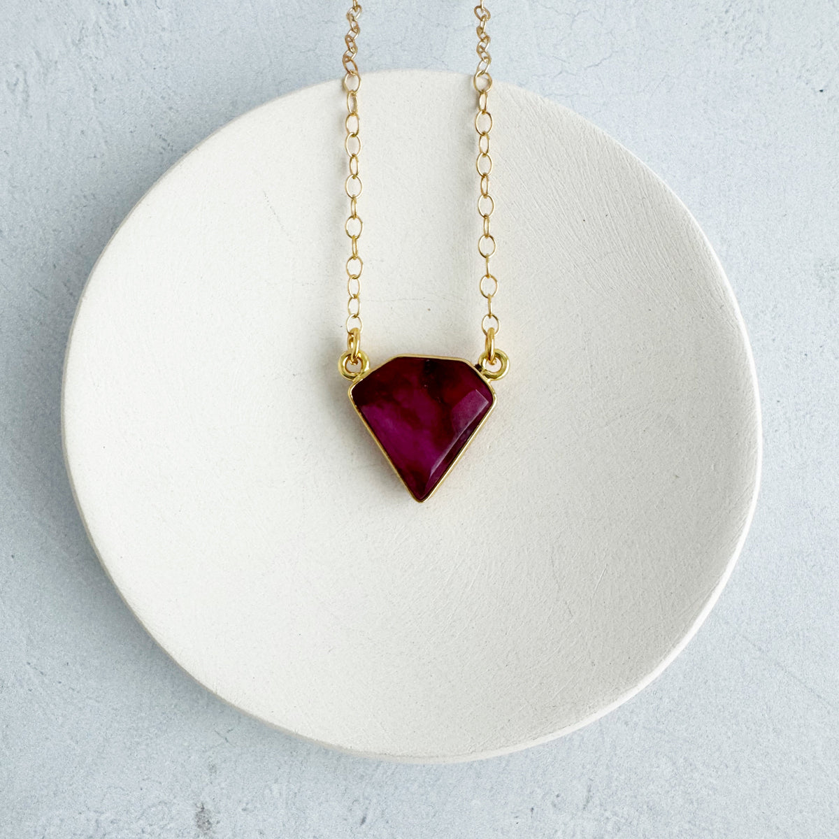 Dainty Triangle Bezel Necklace - Ruby