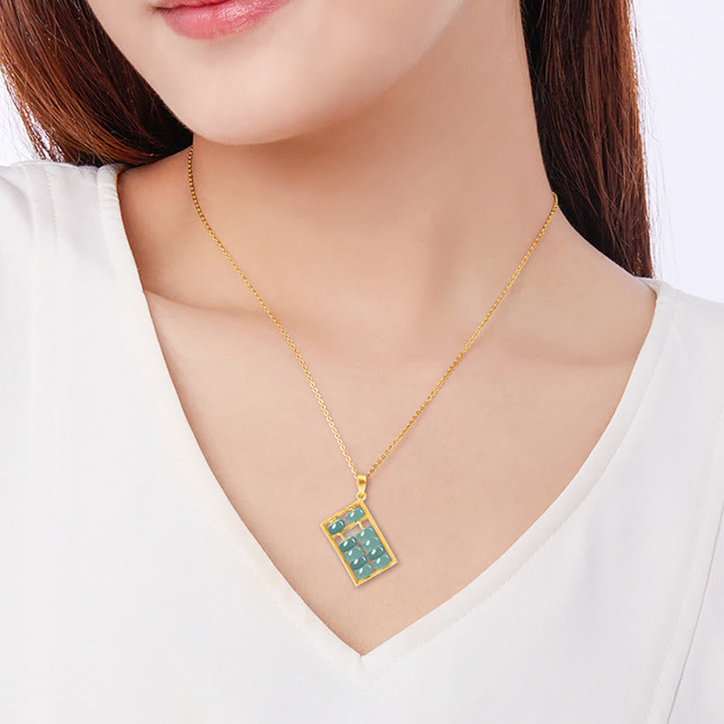 Fortune Jewel Natural Jade Abacus Pattern Abundance Titanium Steel Chain Necklace Pendant