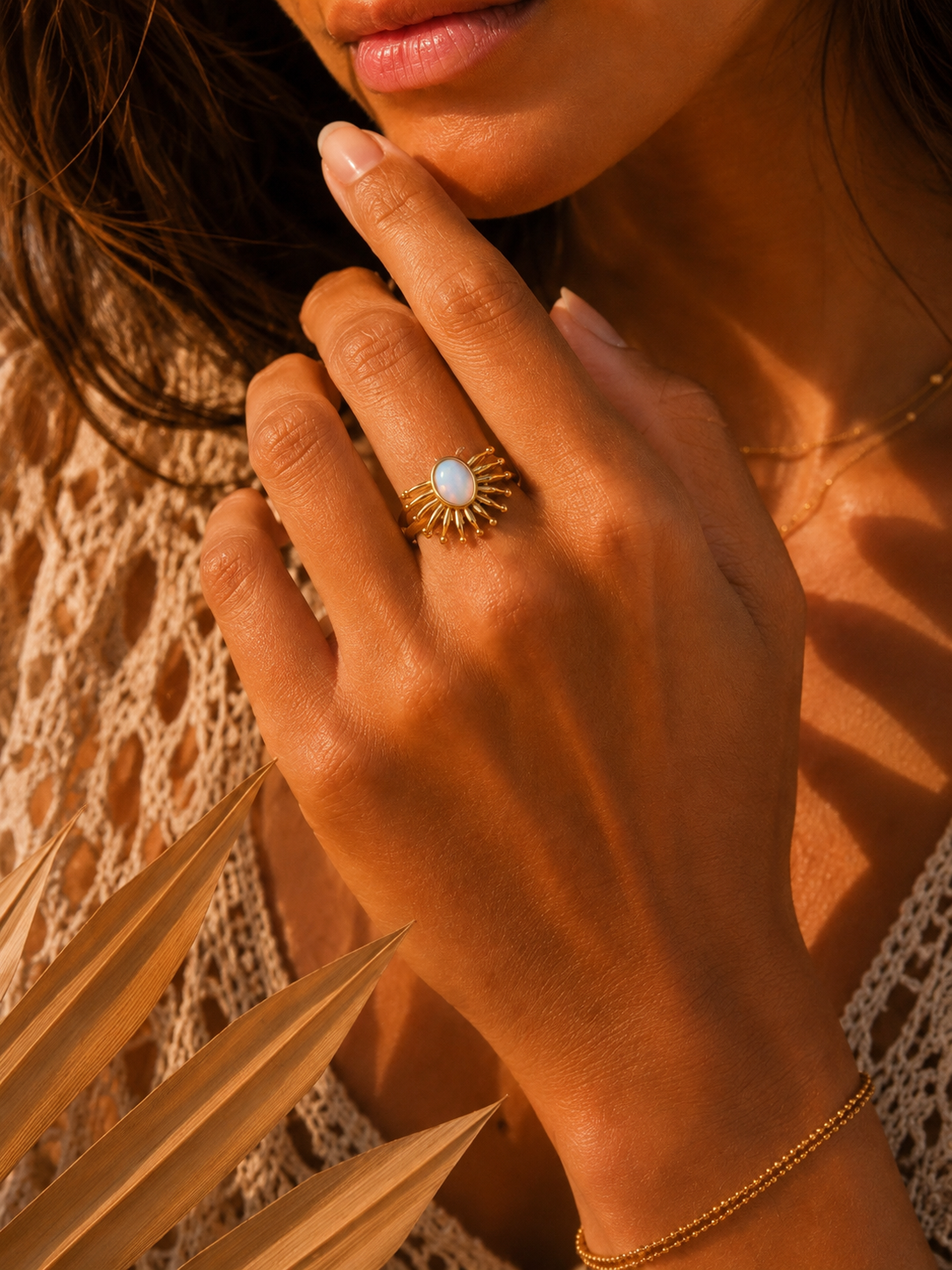 Bague SOLÉA | Soleil Opale & Or 24k Ajustable – Univers Solaire