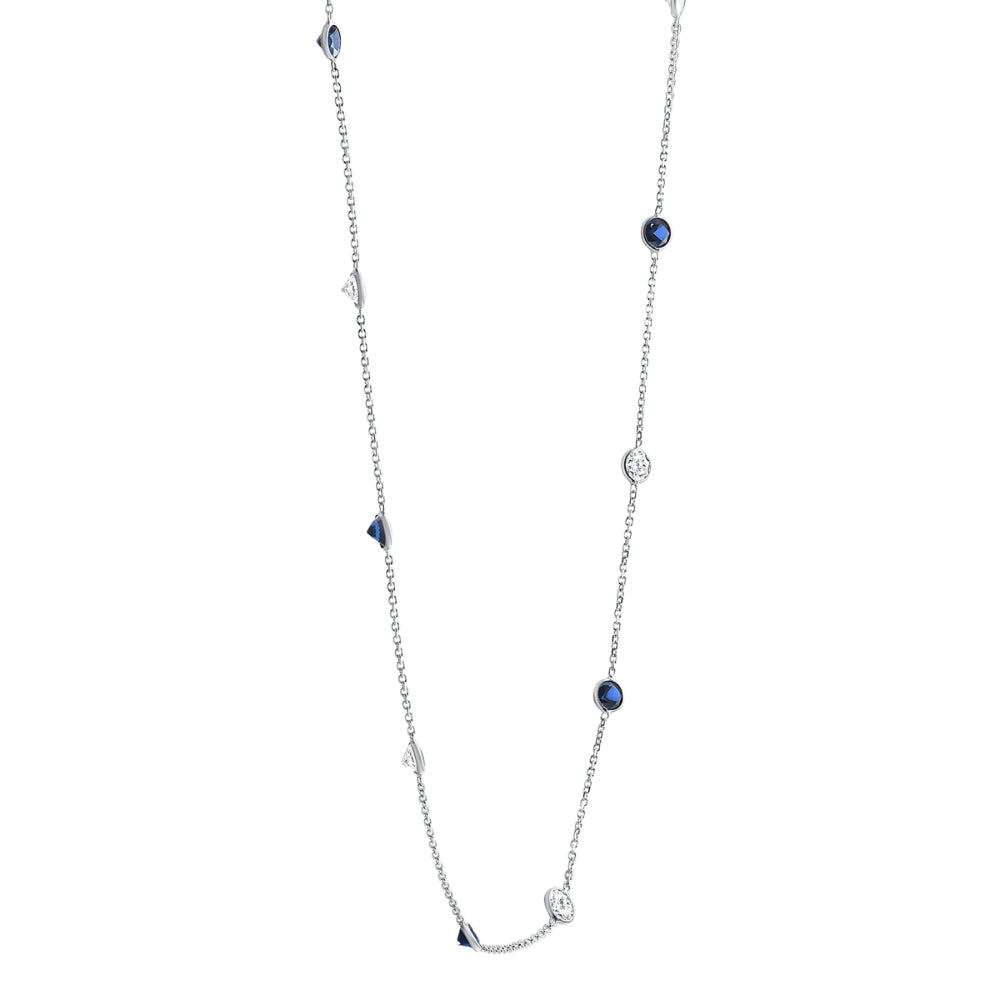 3 1/2Ct Blue Sapphire & Diamond By The Yard White Gold 18" Necklace Lab Grown