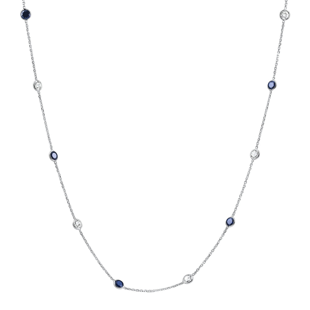 3 1/2Ct Blue Sapphire & Diamond By The Yard White Gold 18" Necklace Lab Grown