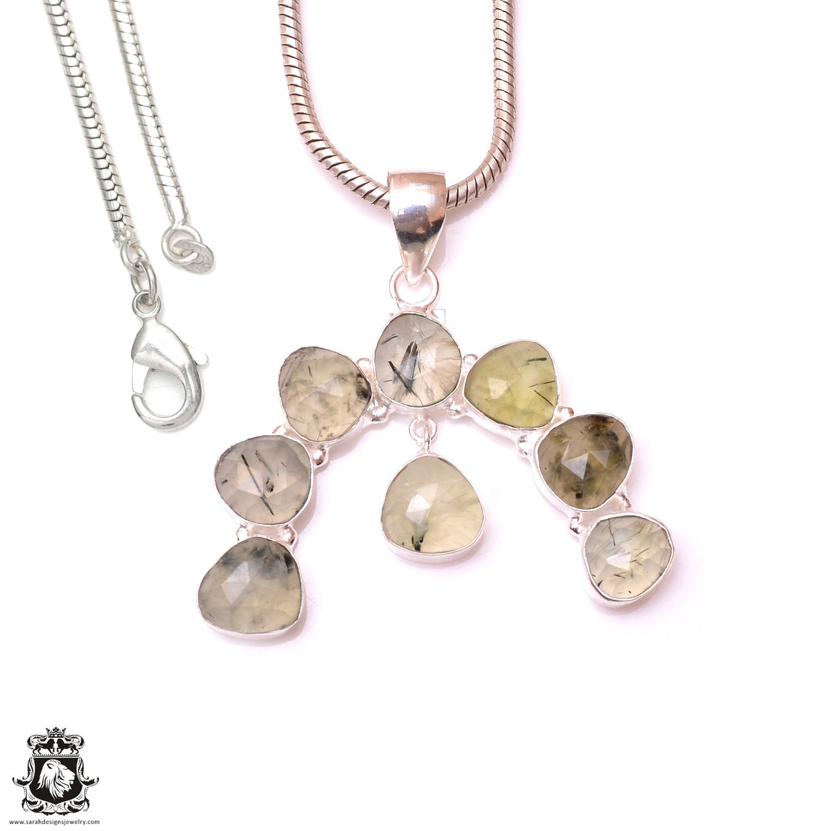 Australian Prehnite Native Squash Blossom Pendant & 3MM Italian Chain P10098