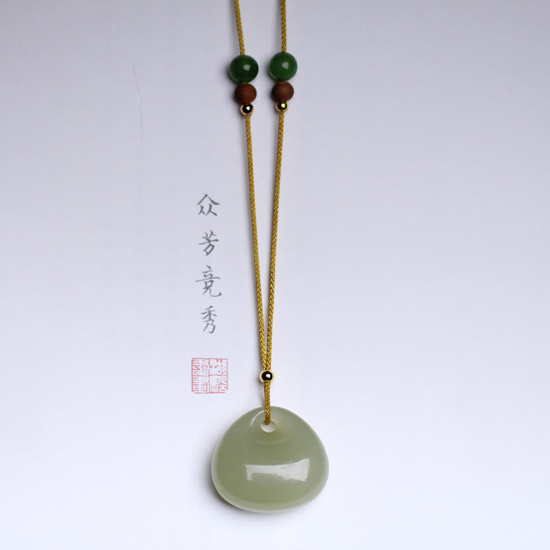 Fortune Jewel Natural Hetian Jade Small Bag Pattern Prosperity String Necklace Pendant
