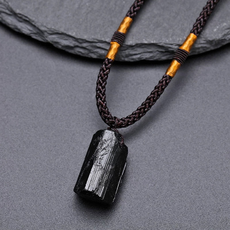 Fortune Jewel Natural Black Tourmaline Positive Rope Necklace Pendant