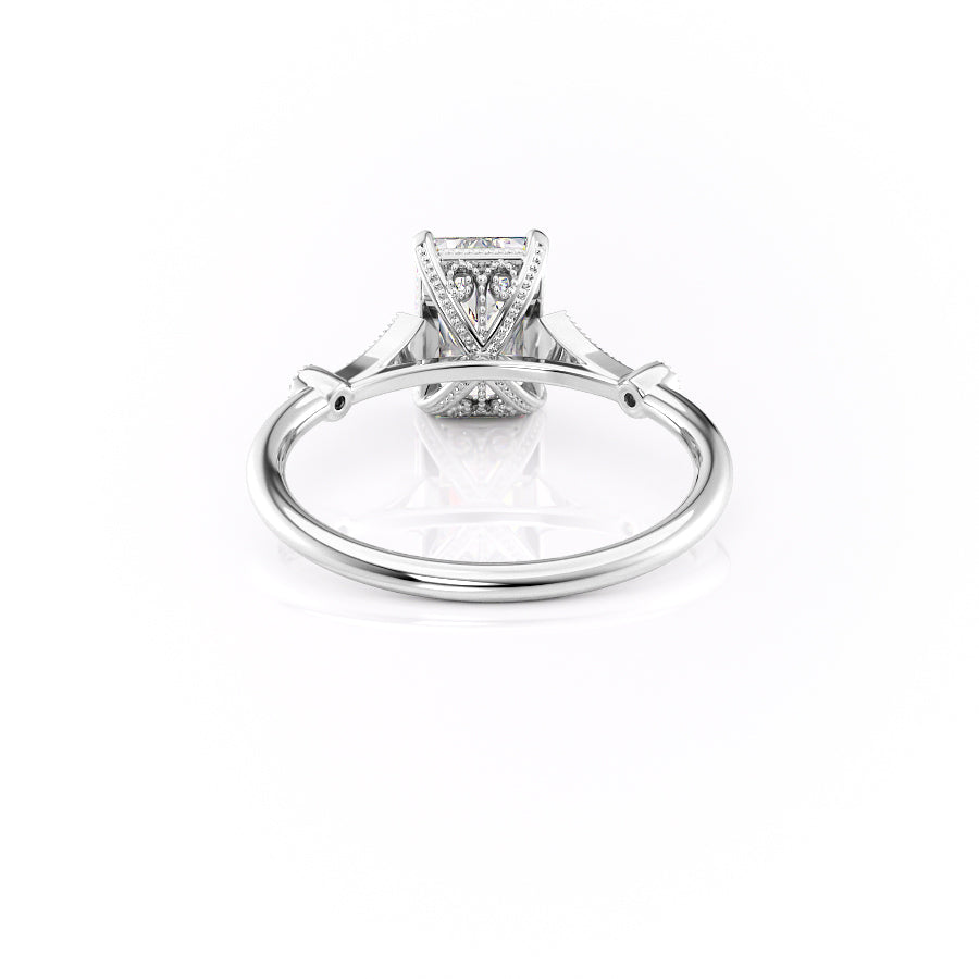 Minimalist Solarii Moissanite 2.0ct Emerald Cut 925 Sterling Silver Side Stone Engagement Ring