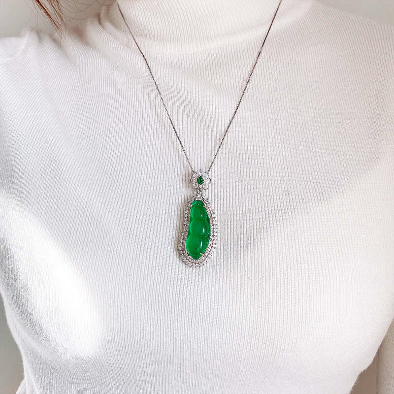 Fortune Jewel Fortune Bean Cyan Jade Luck Necklace Pendant