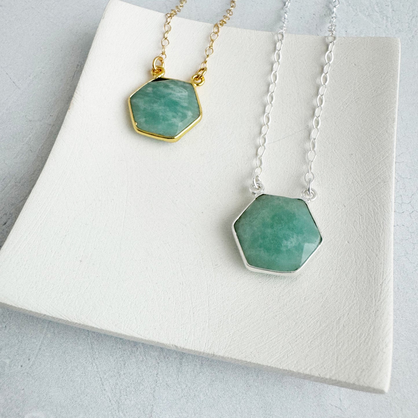 Dainty Hexagon Bezel Necklace - Amazonite