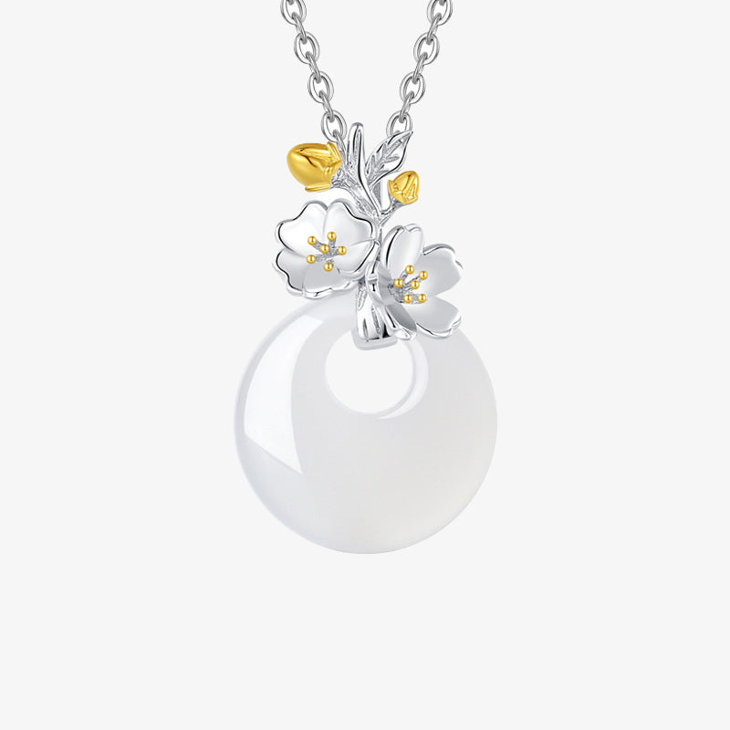Fortune Jewel 925 Sterling Silver Round Chalcedony Twelve Months Flower Harmony Necklace Pendant
