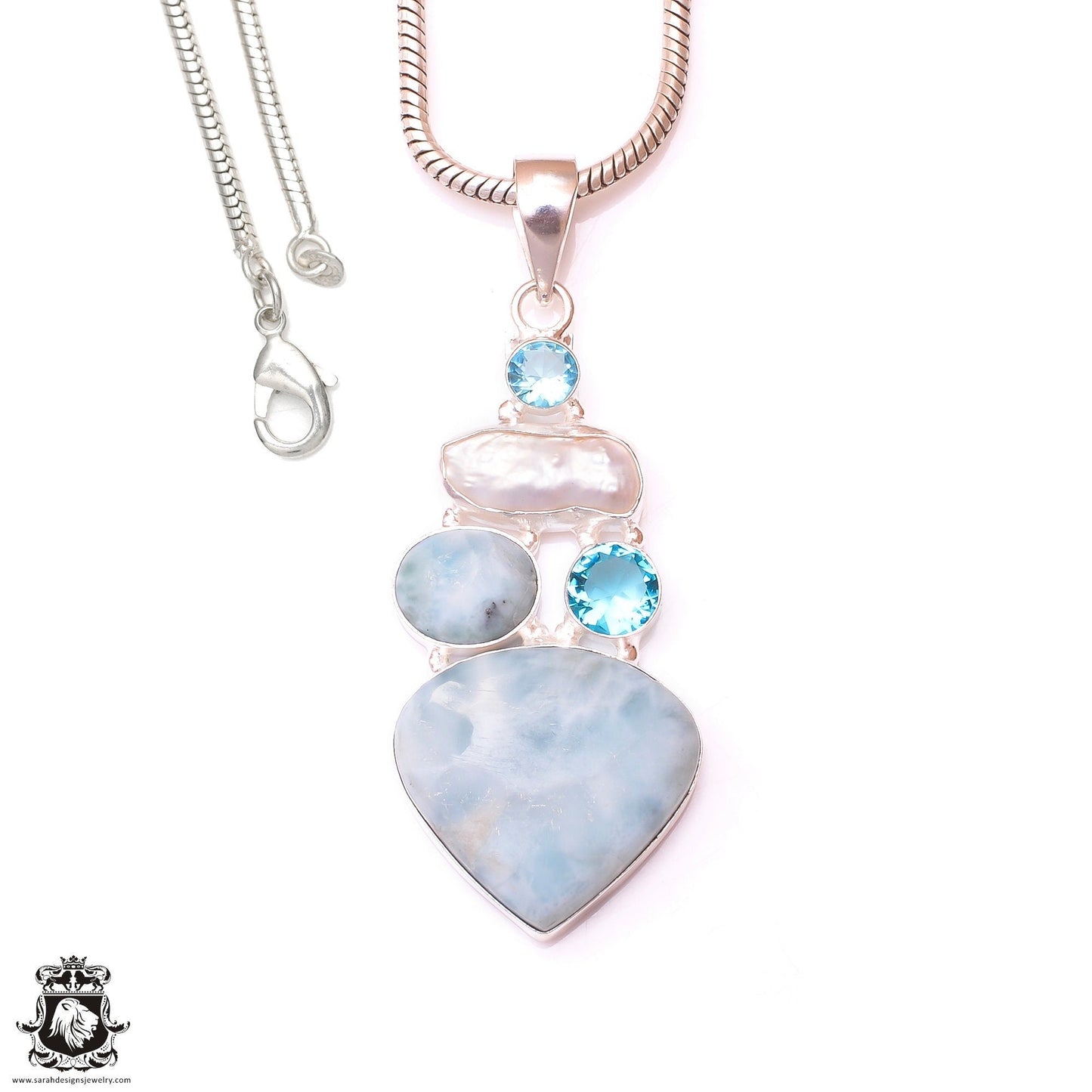 Larimar Aquamarine Pearl Pendant 3MM Italian Chain P9803