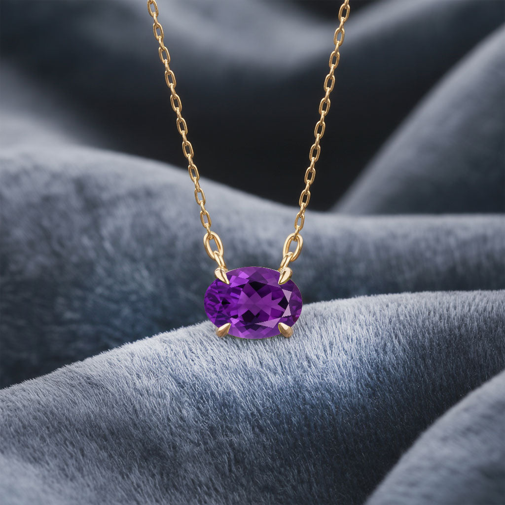 Oval Amethyst Prong Set Birthstone Pendant Necklace