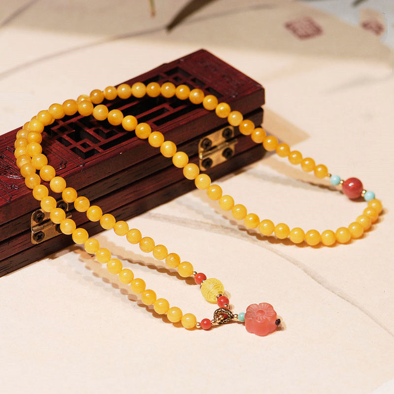 Fortune Jewel Amber Healing Balance Necklace Flower Charm Bracelet