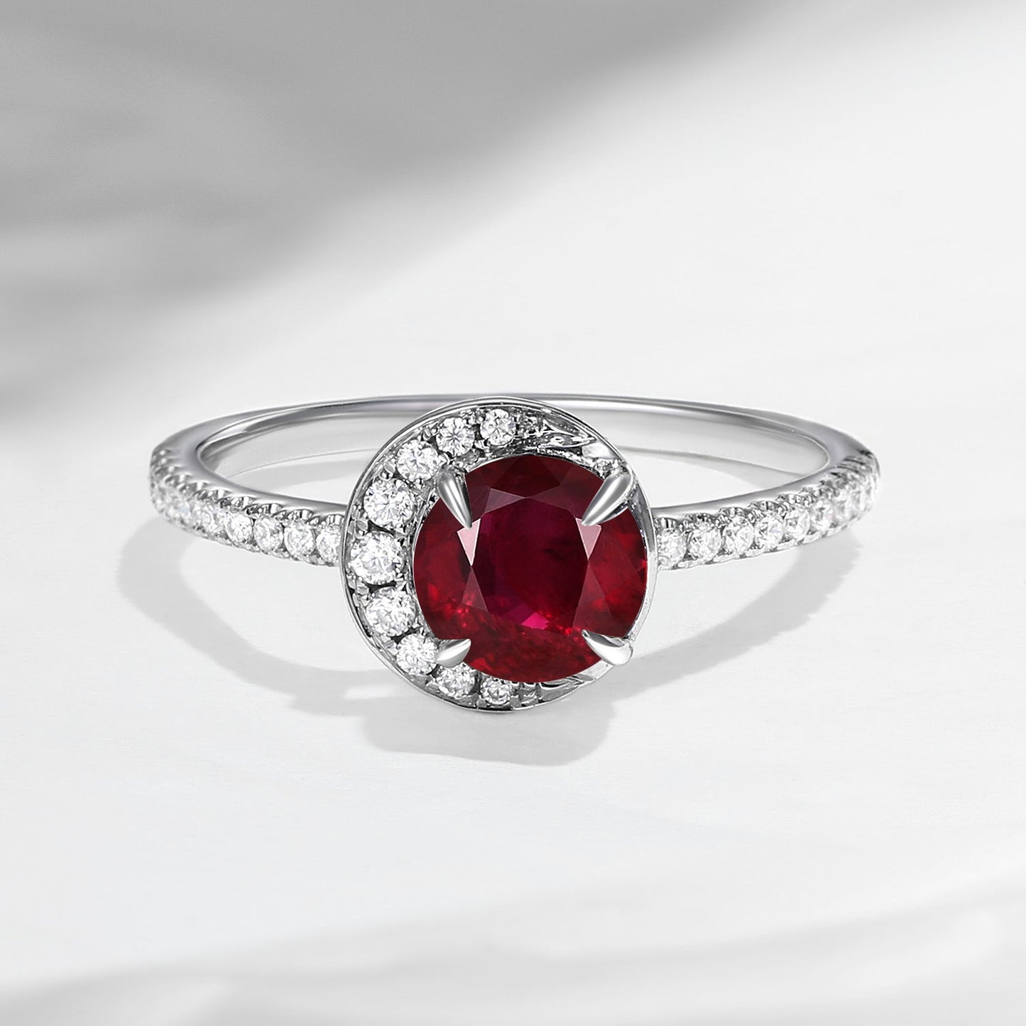 Crescent Moon | Unique Round Cut Natural Ruby ‘Full Moon’ Engagement Ring