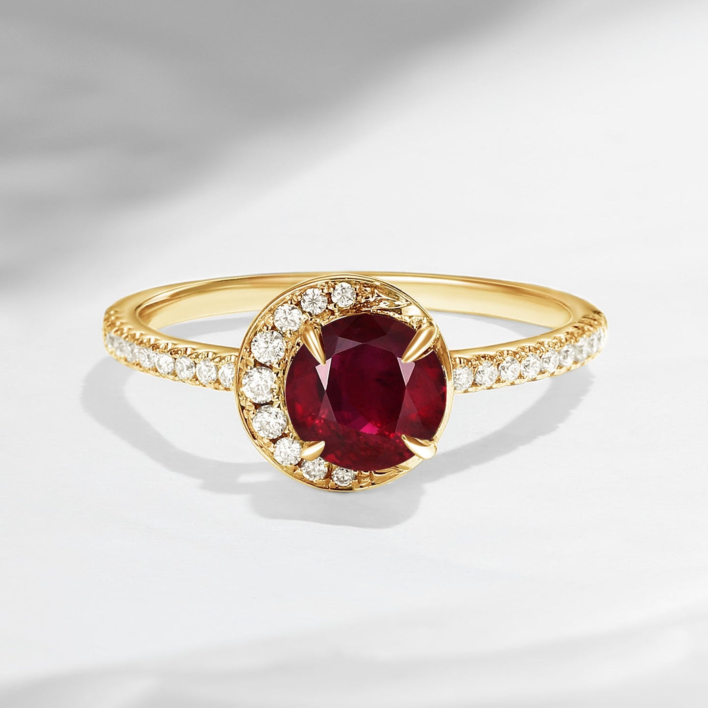 Crescent Moon | Unique Round Cut Natural Ruby ‘Full Moon’ Engagement Ring