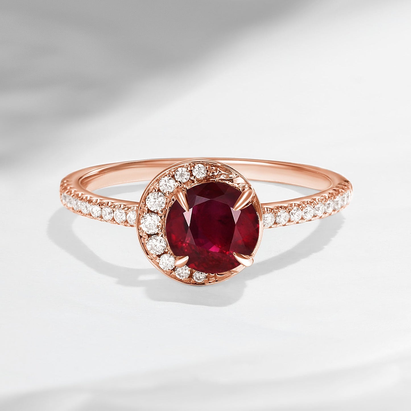 Crescent Moon | Unique Round Cut Natural Ruby ‘Full Moon’ Engagement Ring