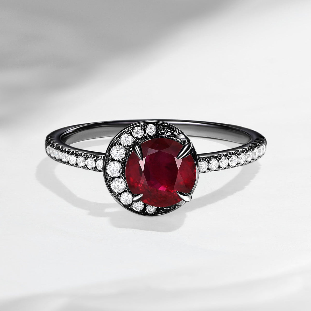 Crescent Moon | Unique Round Cut Natural Ruby ‘Full Moon’ Engagement Ring