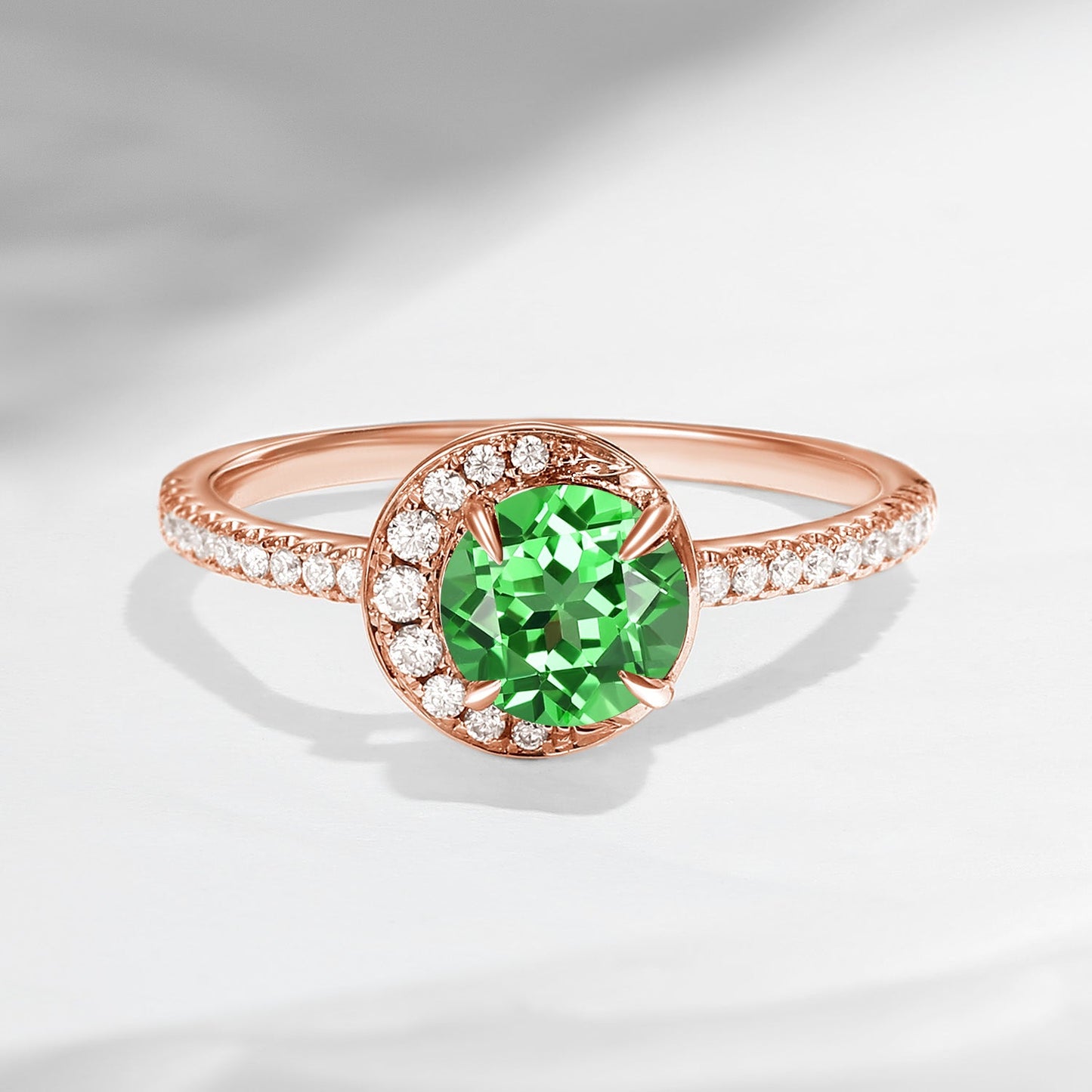 Crescent Moon | Unique Round Cut Lab Tsavorite ‘Full Moon’ Engagement Ring
