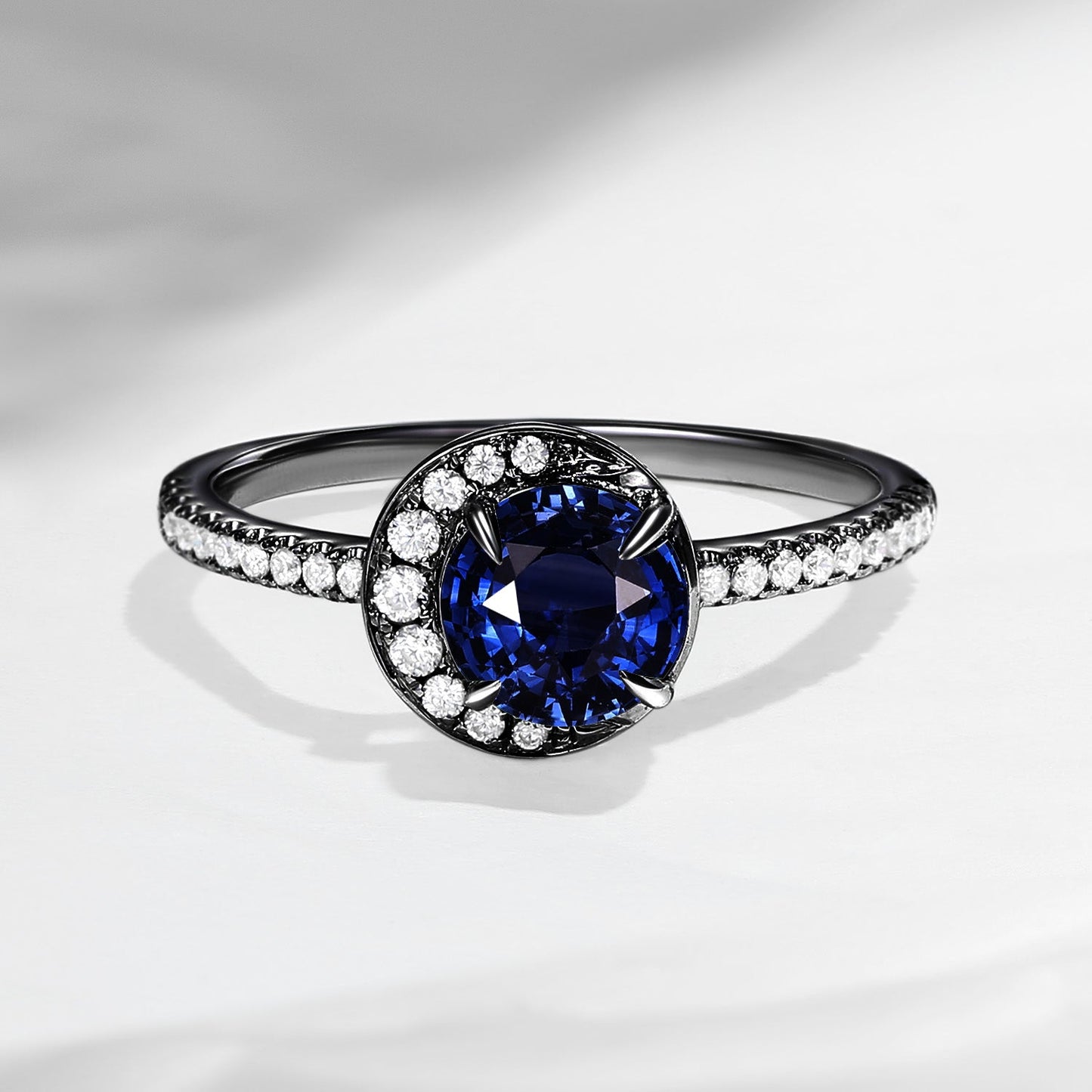 Crescent Moon | Unique Round Cut Natural Sapphire ‘Full Moon’ Engagement Ring