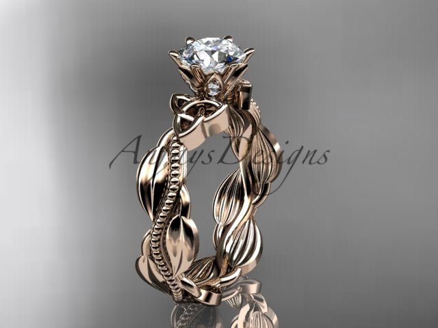 Diamond Celtic Engagement Ring Lab Grown Diamond Nature Inspired Wedding Ring