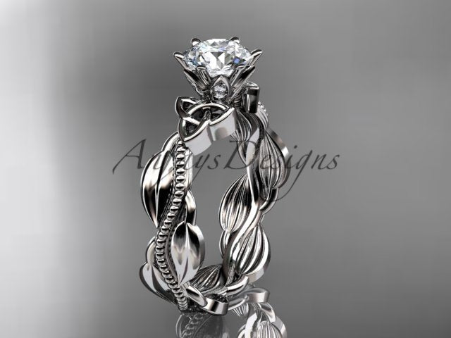 Diamond Celtic Engagement Ring Lab Grown Diamond Nature Inspired Wedding Ring