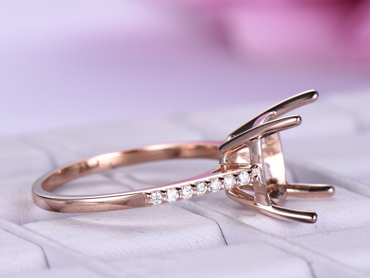 Custom Diamond Cushion Semi Mount Ring 14K White Gold