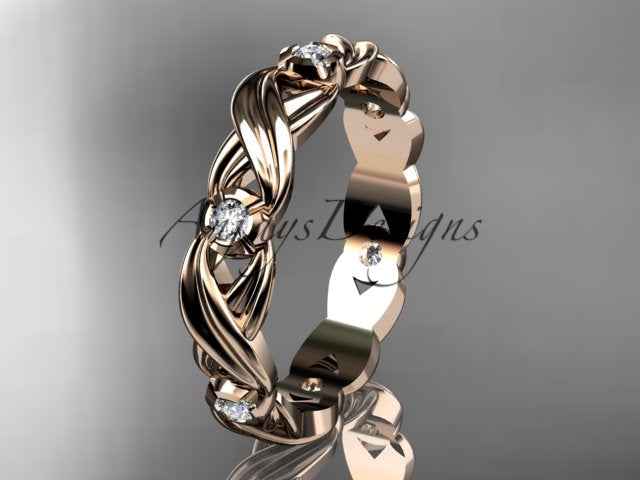 Diamond Leaf Wedding Band Nature Inspired Ring Lab Grown Diamond Anniversary Ring