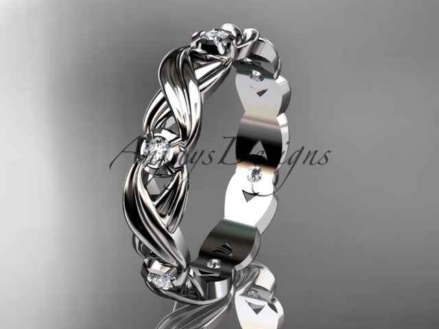 Diamond Leaf Wedding Band Nature Inspired Ring Lab Grown Diamond Anniversary Ring