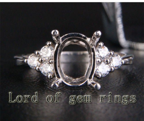 Custom 14K White Gold Oval Diamond Engagement Ring Semi-Mount