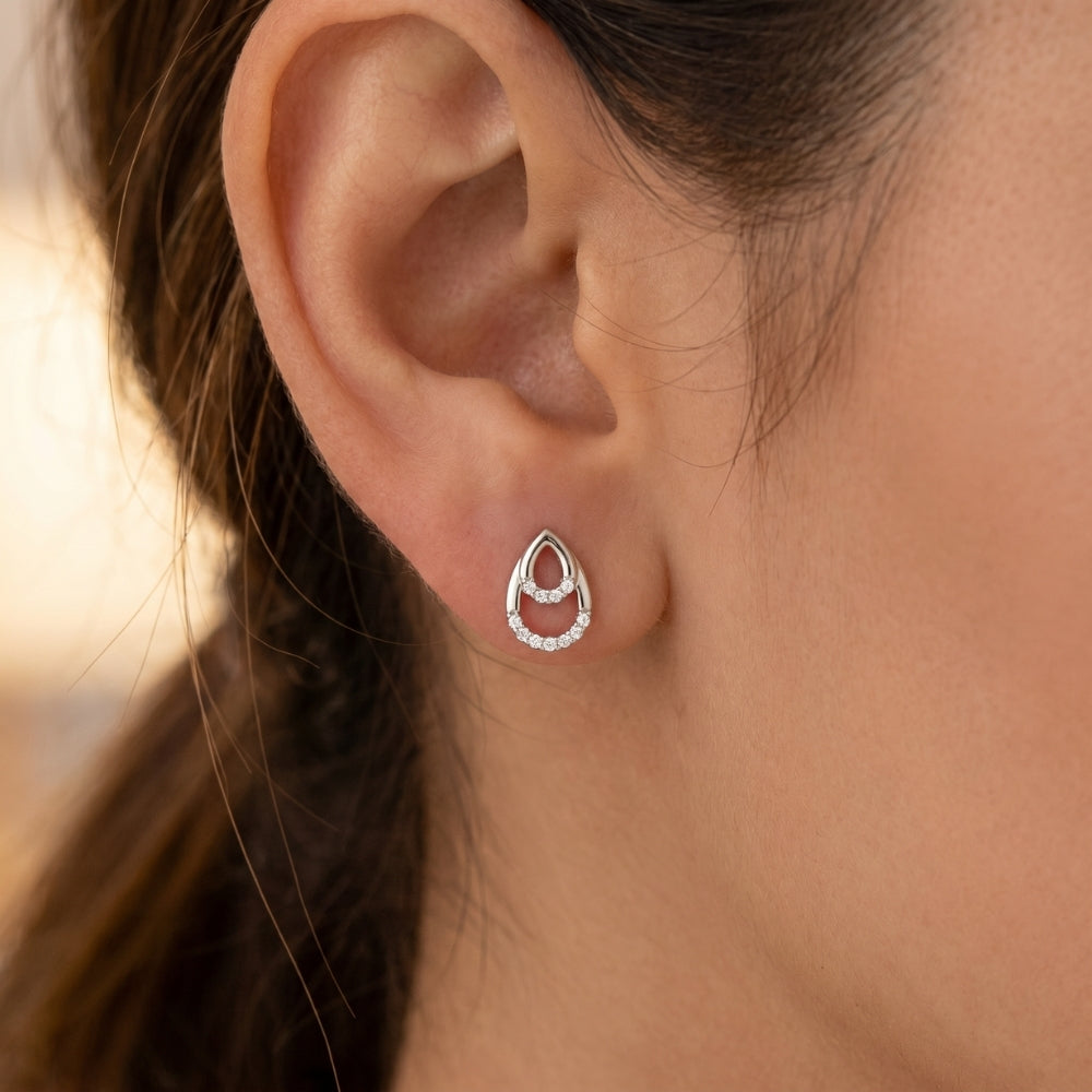 1/10ct Diamond Pear Shape Dangle Petite Earrings 14k White Gold