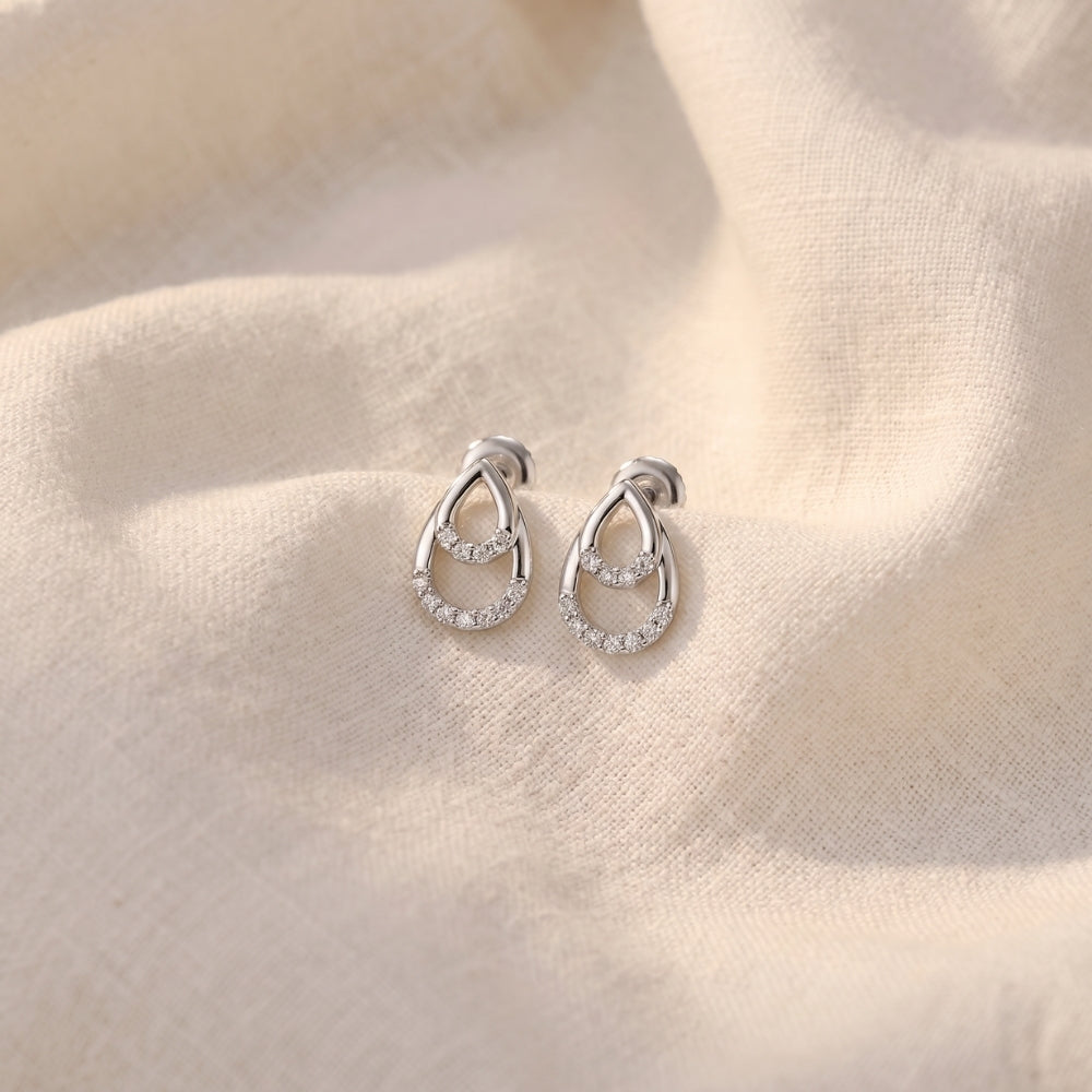 1/10ct Diamond Pear Shape Dangle Petite Earrings 14k White Gold