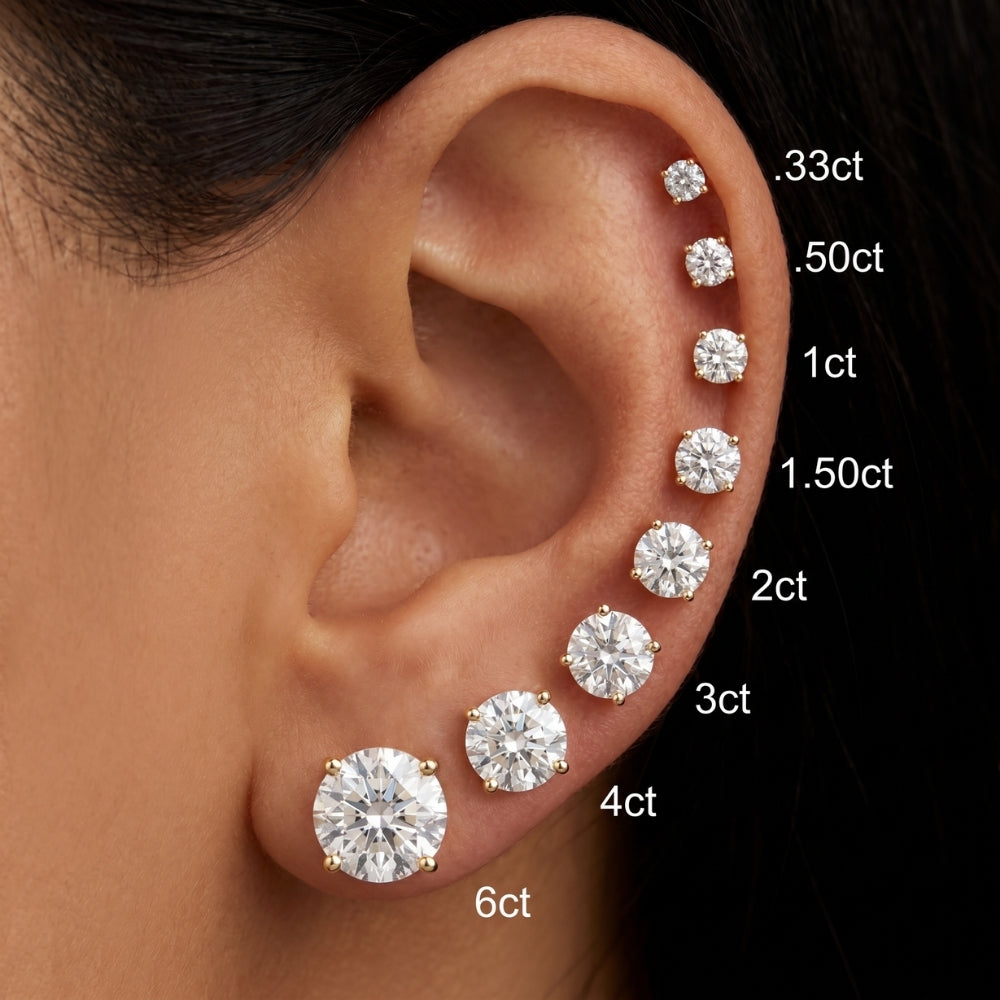 Round Four Prong Natural Diamond Studs 14k Gold
