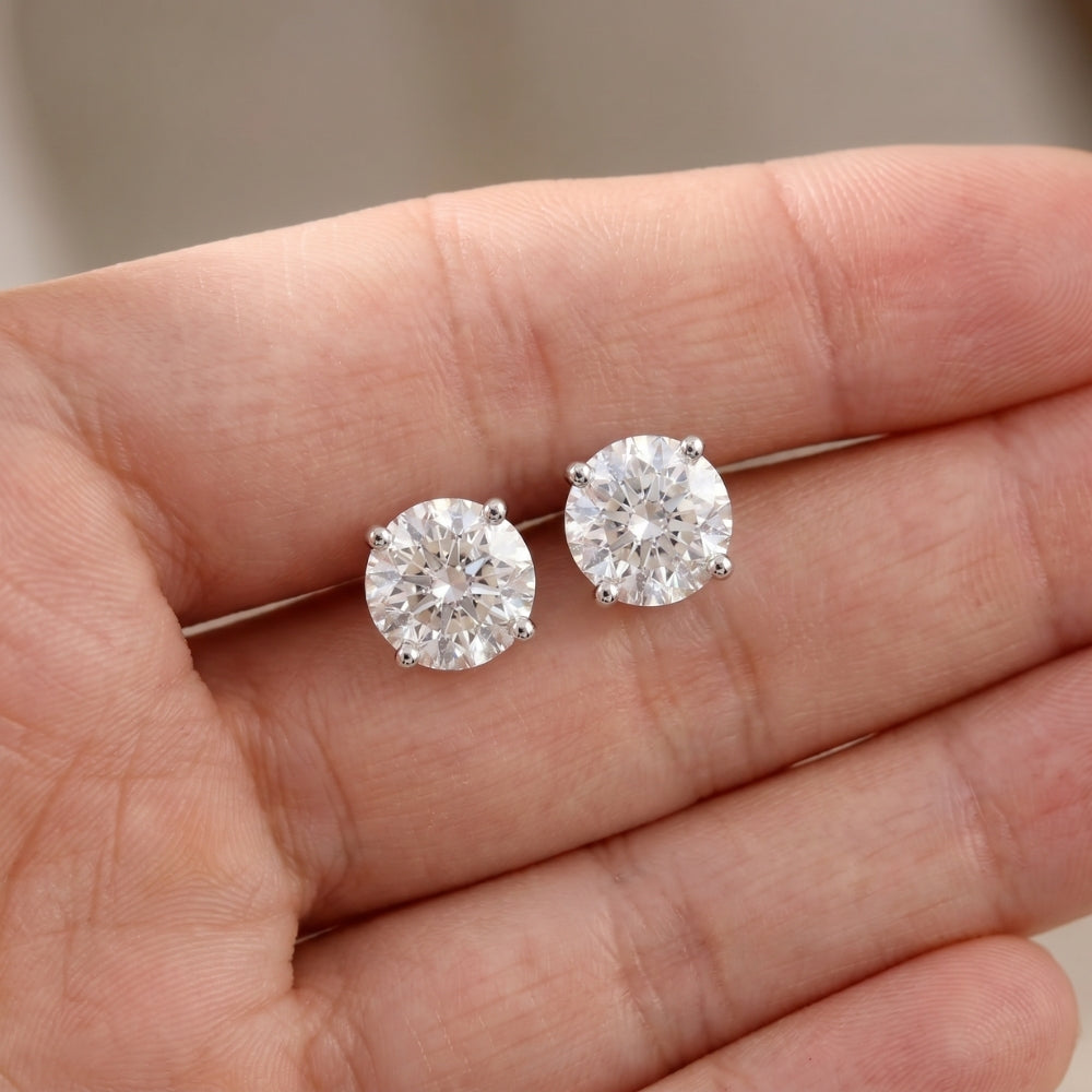 Round Four Prong Natural Diamond Studs 14k Gold