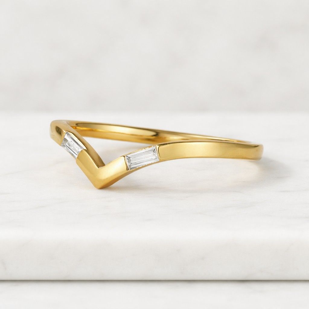 Baguette Diamond Chevron Wedding Band in 14K Rose Gold