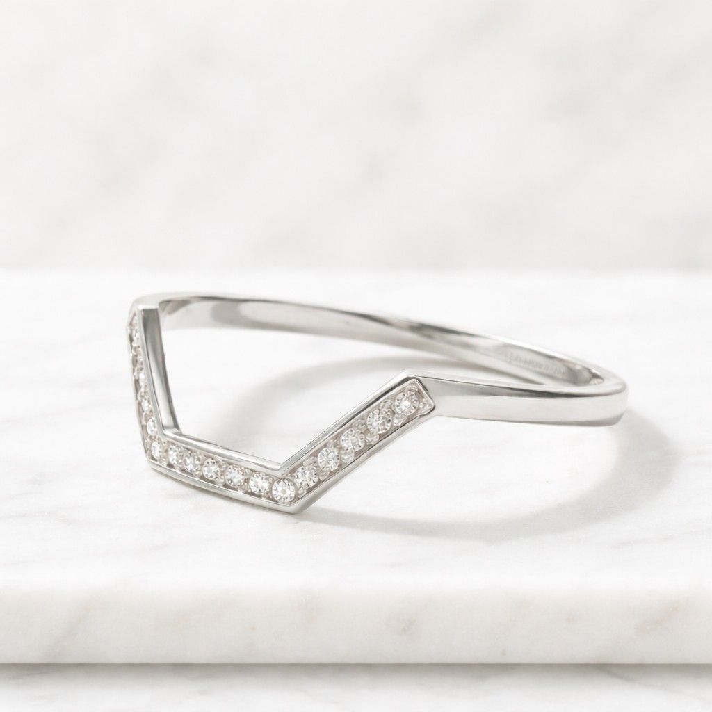 Chevron Lab Grown Diamond Curved Wedding Band