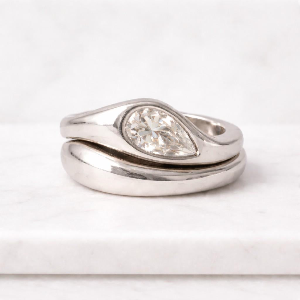 Pear Cut Lab Grown Diamond Bypass Engagement Ring Set in 14K Yellow Gold