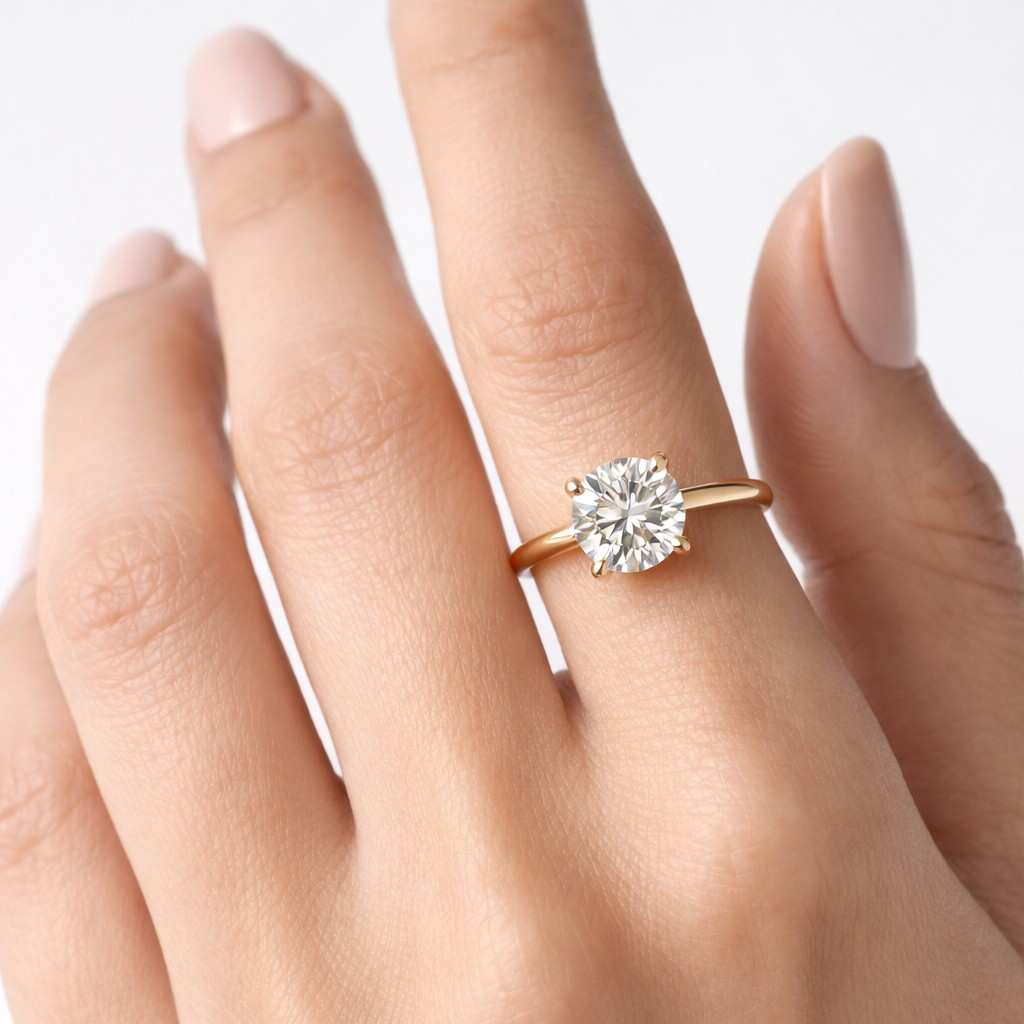 Round Cut Lab-Grown Diamond Solitaire Engagement Ring in 14K Gold