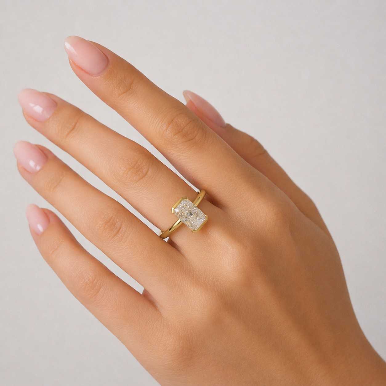 Radiant Cut Lab Grown Diamond Solitaire Engagement Ring in 14K Gold