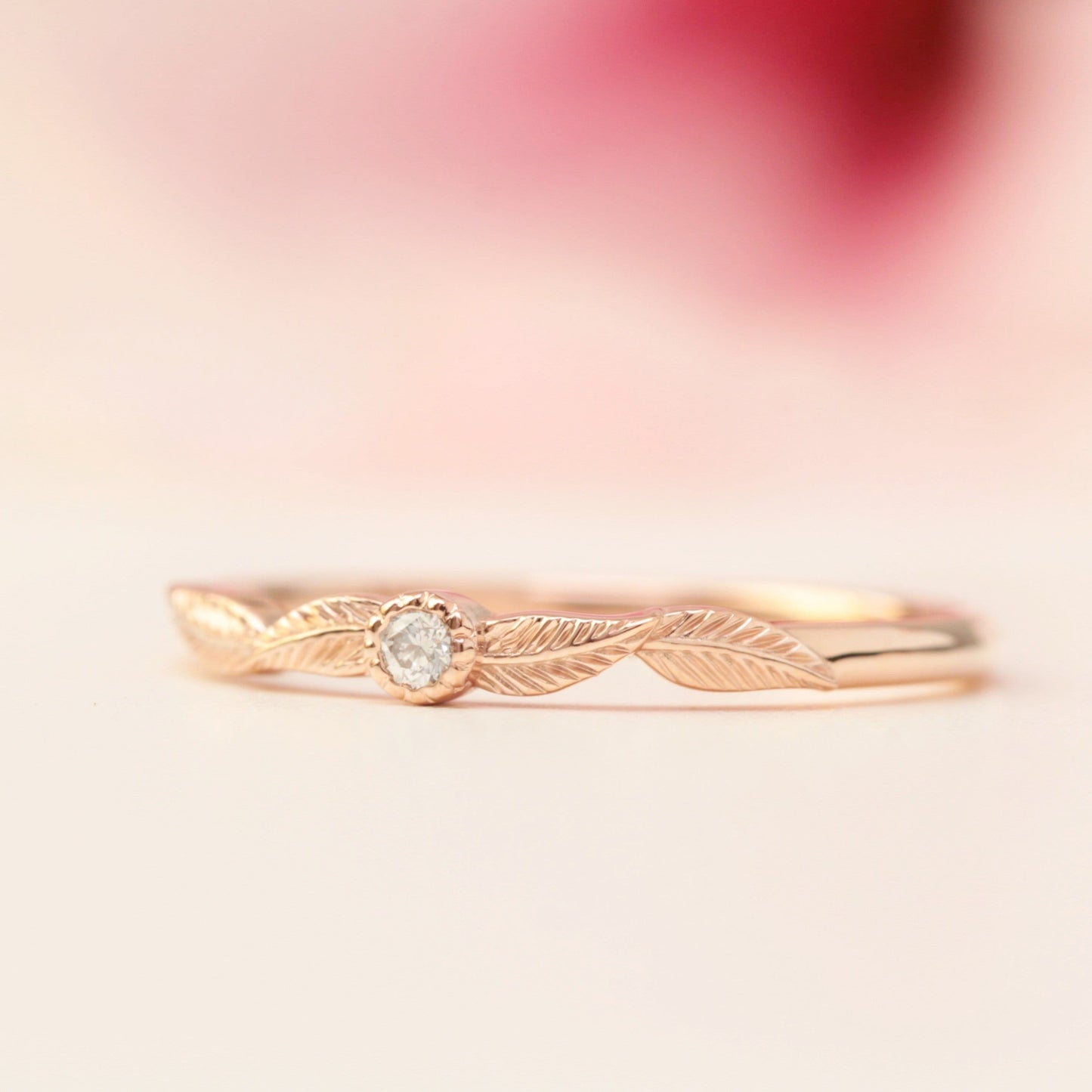 Diamond Birthstone Leaf Ring