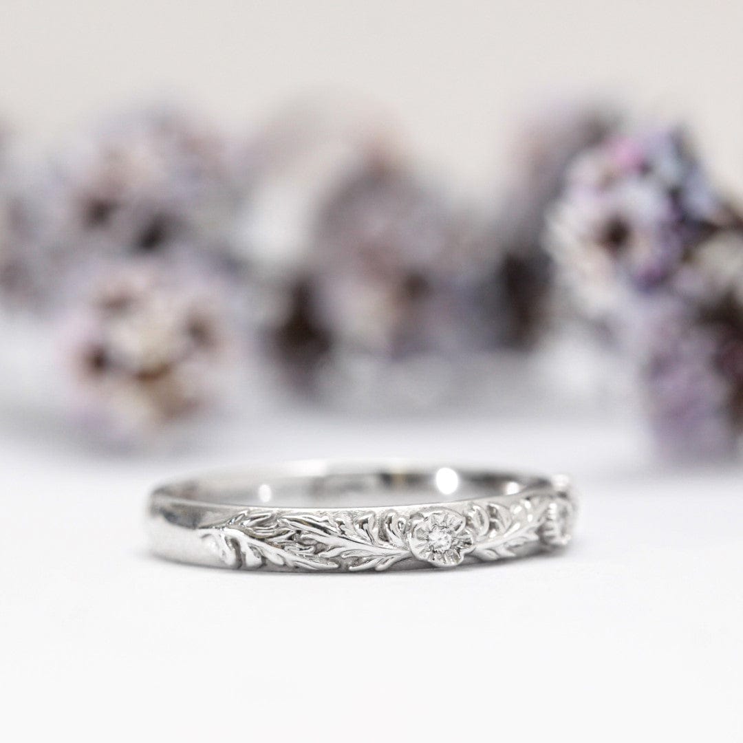 Diamond Trio Poppy Flower Leaf Wedding Band
