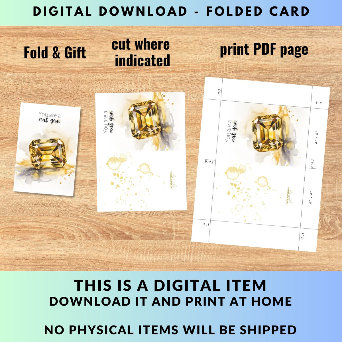 You are a real gem | Watercolor Emerald Cut Citrine Greeting Card