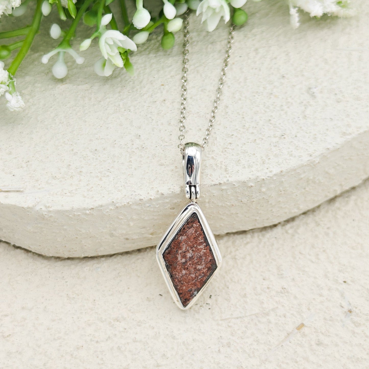 Dinosaur Egg Shell Pendant | Diamond Shape | Dinosaur Fossil Gift | Sterling Silver