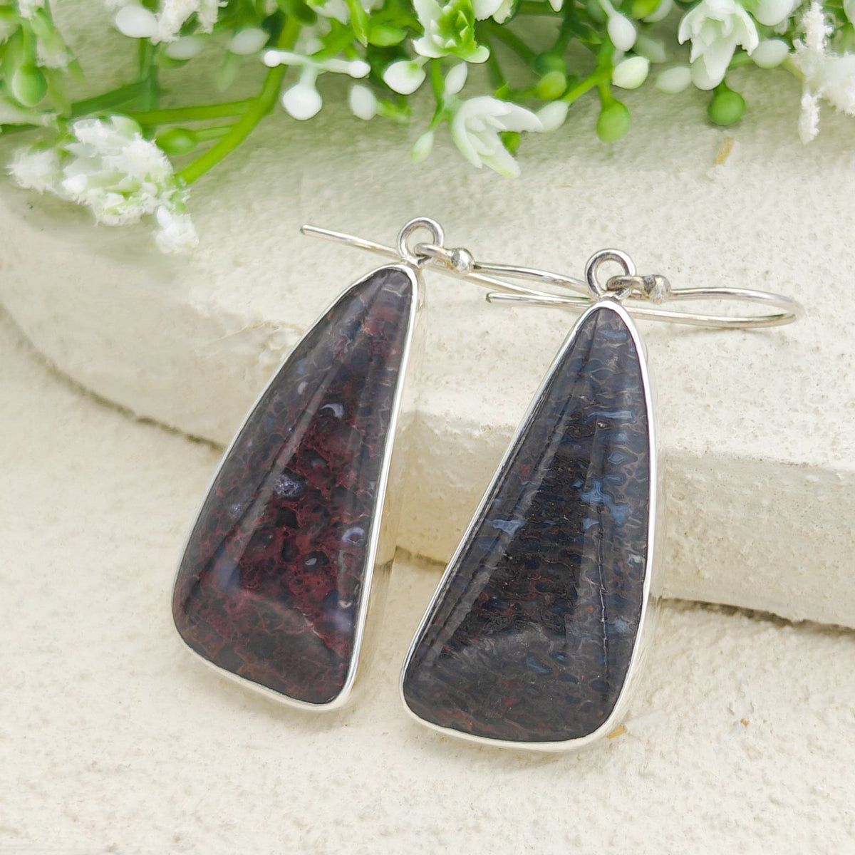 Dinosaur Fossil Earrings | Brontosaurus | 33mm abstract | Sterling Silver